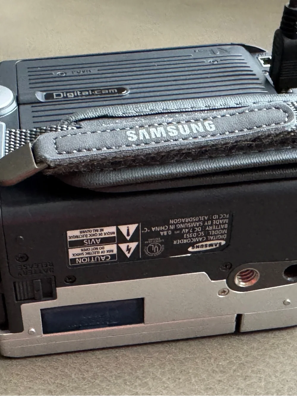 Samsung Silver Digital Camcorder with Gray and Blue Carry Case